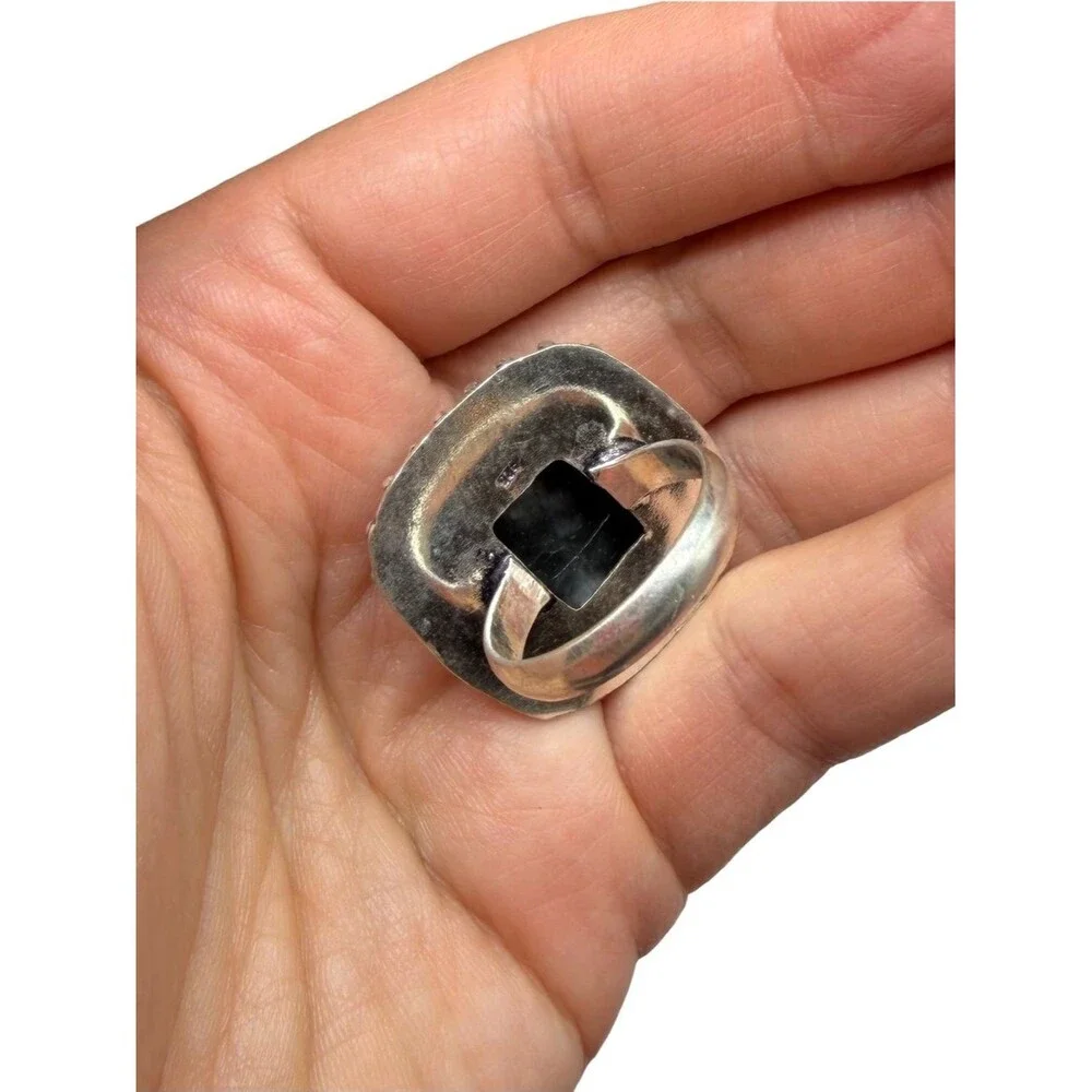 White Buffalo Turquoise Ring Size 9.5 925 Sterling Silver Overlay